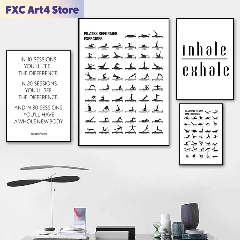 Fitness Yoga Pilates - Frameloze Pilates Workout Grafiek Poster Canvas